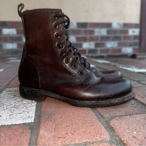 Frye Veronica Flex Brown Leather Lace-Up Combat Boots Size 6.5
